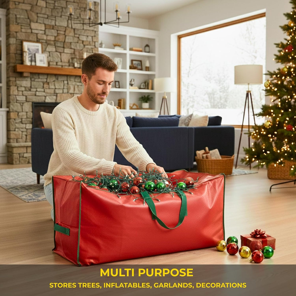 Christmas Tree Storage Bag - Stores up to 9 Foot Disassembled Artificial Xmas Tree, Durable Waterproof Material Zippered Storage Container with Carry Handles