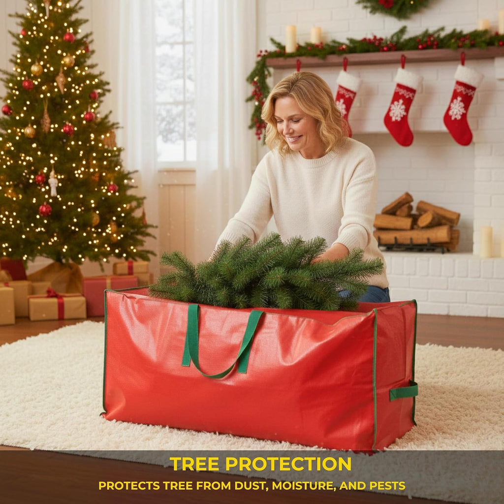 Christmas Tree Storage Bag - Stores up to 9 Foot Disassembled Artificial Xmas Tree, Durable Waterproof Material Zippered Storage Container with Carry Handles