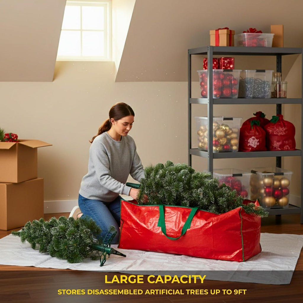 Christmas Tree Storage Bag - Stores up to 9 Foot Disassembled Artificial Xmas Tree, Durable Waterproof Material Zippered Storage Container with Carry Handles