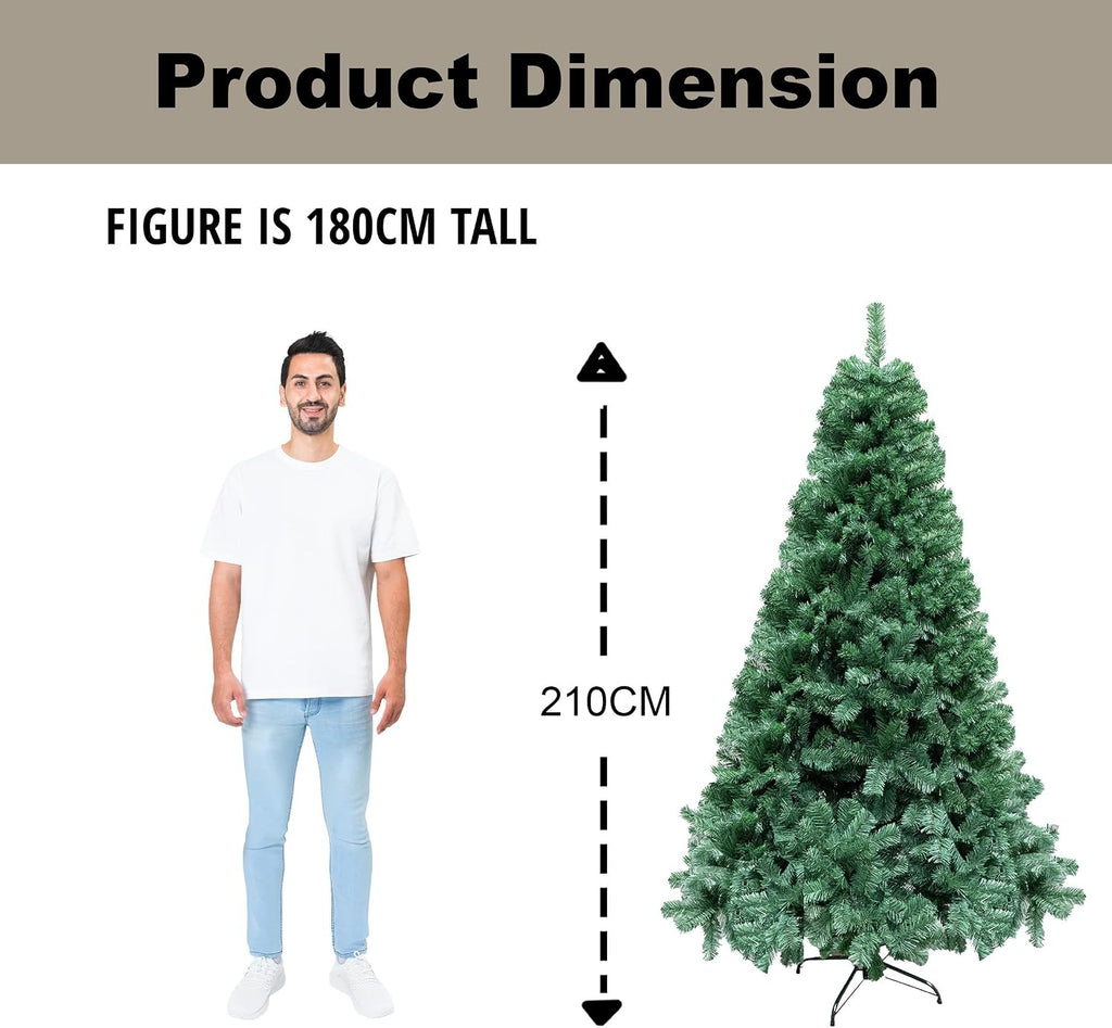 " 7FT / 2.1M Alaskan Pine Green Artificial Christmas Tree Bushy, 800 Tips Xmas Home Decorations, PVC, 210CM / 7FT Green"