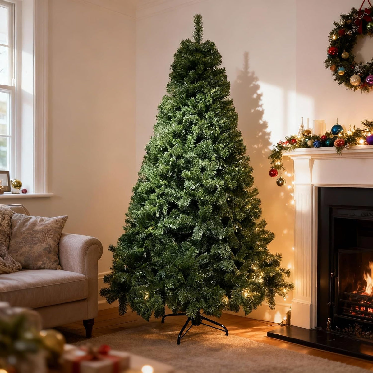 " 7FT / 2.1M Alaskan Pine Green Artificial Christmas Tree Bushy, 800 Tips Xmas Home Decorations, PVC, 210CM / 7FT Green"