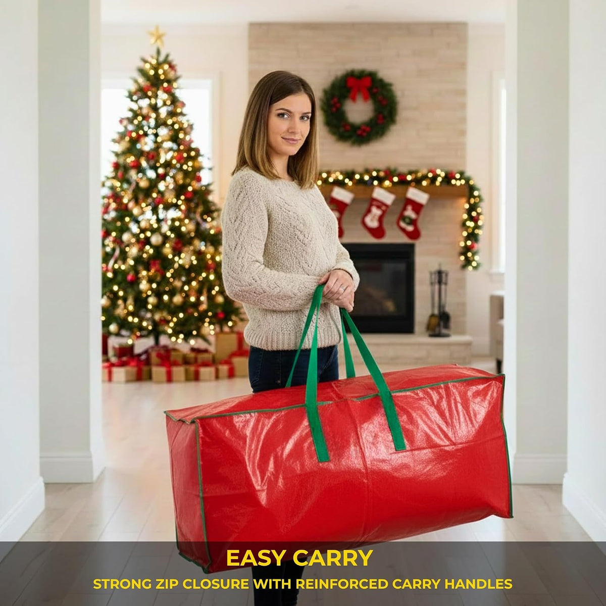 Christmas Tree Storage Bag - Stores up to 9 Foot Disassembled Artificial Xmas Tree, Durable Waterproof Material Zippered Storage Container with Carry Handles