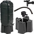 100L Slim Space Saver Water Butt with Tap, Lid & Stand – Rainwater Collection Barrel for Garden, Outdoor Water Storage Tank, Compact Slimline Water Butt Kit, Black
