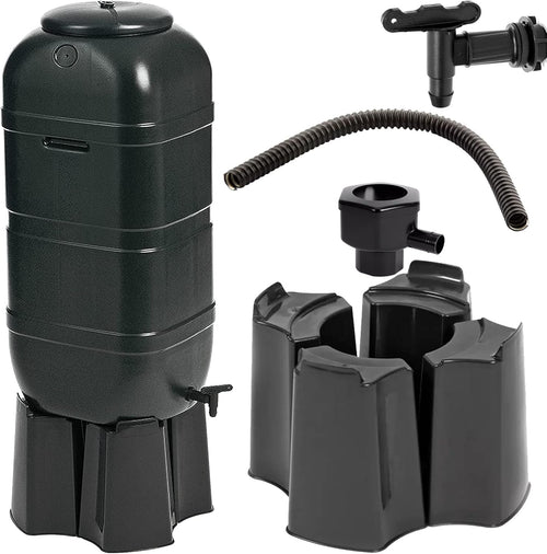 100L Slim Space Saver Water Butt with Tap, Lid & Stand – Rainwater Collection Barrel for Garden, Outdoor Water Storage Tank, Compact Slimline Water Butt Kit, Black